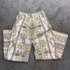 Magaschoni 100% Linen Paisley Printed Wide Leg Pants